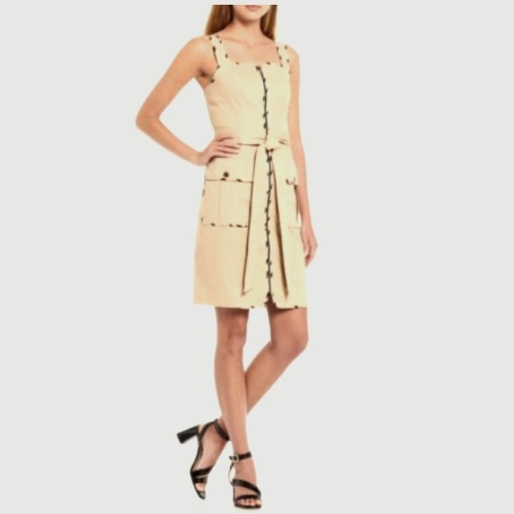 NWT LDT Eileen Sleeveless Square Neck Contrast Trim Zip Front Tank Dress